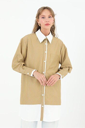 Moda Rosa 25Y4309 - Camel - Striped Poplin Shirt