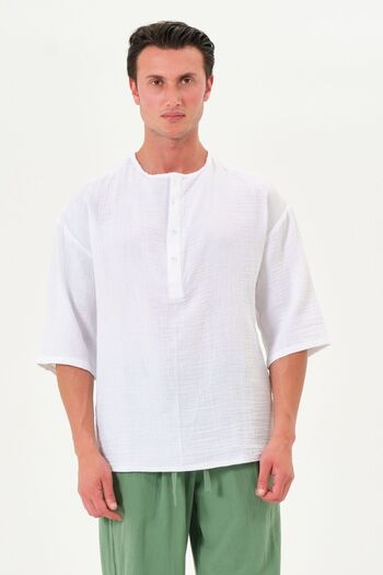 RELAXL 100% Cotton Natural Muslin Oversize Lapel Collar White Shirt Poor Sleeve