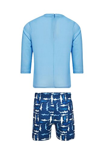 NEOPY Upf 50+ Protection Children's Swimsuit Blue Shark Shark Shark Printed 5605