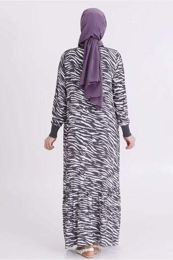 Moda Rosa 25Y7519 - Smoked - Plus Size Hijab Patterned Dress