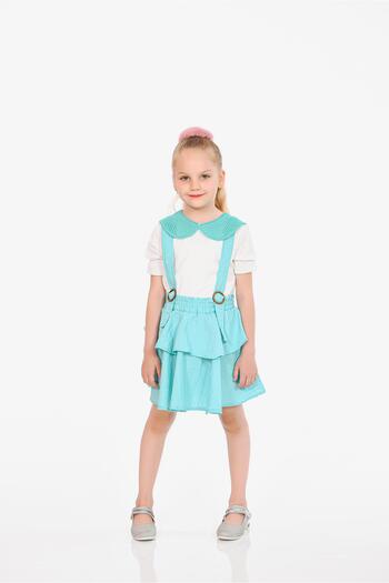 Kamex Girl's Folded Ruffle Skirt Salopet Suit Turquoise Blue
