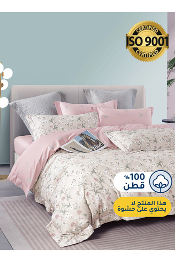 Master Home Textile Cotton Floral Duvet Cover Set, 200TC, King Size 6 Pcs, Zipper Closure, Fits 200x200 cm Bed