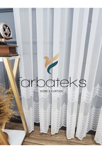 farbateks Bottom Wave Plain Simple Modern Tulle Curtain 2 Layers Pleated
