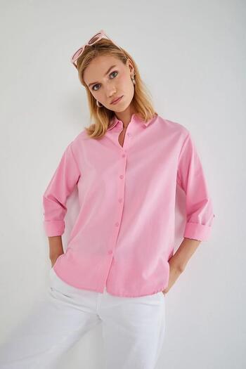 Mixray 4162 Women's Long Basic Shirt Candy Pink