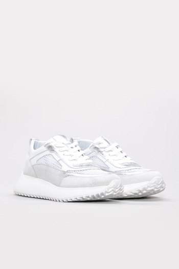 Ayakkabıhane Inside and Outside Genuine Leather White Silver Women's Sports Shoes Ah081362619136