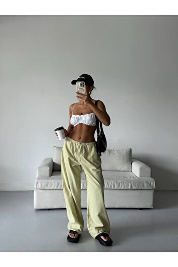 Güneş Çizgili Bel Lastikli Oversize Pantolon