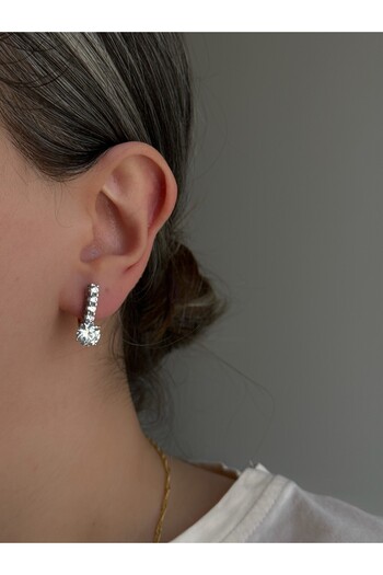 Owentis Steel Silver Crystal Stone Alameda Earrings -No Tarnishing-