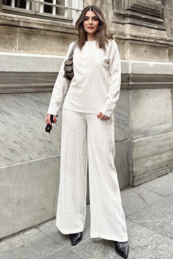 NEW LAVİVA Women's Crew Neck Blouse-Elastic Waist Maya Suit 700-3563