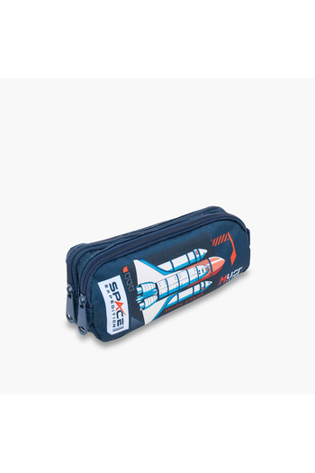 MUST Space Rocket Print Pencil Pouch with Zip Closure