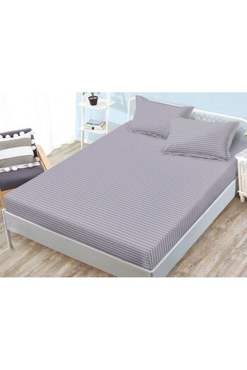 OEM Husa de pat si 2 fete de perna, cu elastic, Sonia-Home, Damasc, 2 persoane, Uni, 180x200cm, Gri Cenu