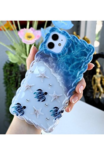 Go Aksesuar Iphone 11 Uyumlu kenarları Dalgalı Karetta Baskılı Şeffaf SİLİKON Kılıf