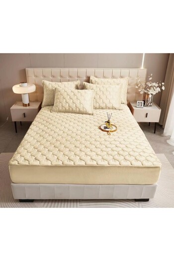 OEM Bed Cover and Two Pillowcases, Velvet, Quilted Topper, 140x200cm, Ivory