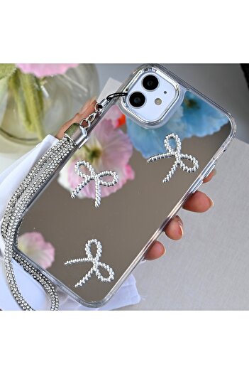 Go Aksesuar iPhone 11 Compatible Anti-Knock Silicone Case with Mirrored Charm Bow Design