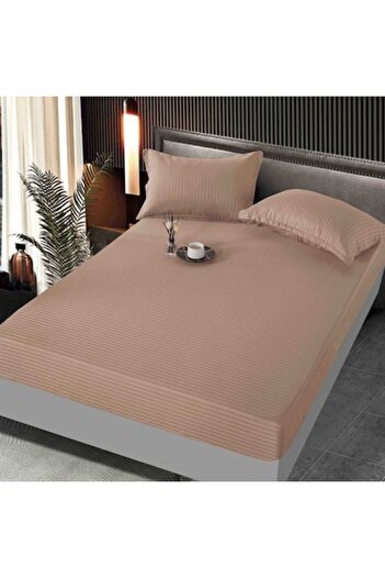 JOJO HOME Elastic Bed Sheet, Jojo Home, Damask, Double, Uni, 160x200cm, Coffee with Milk