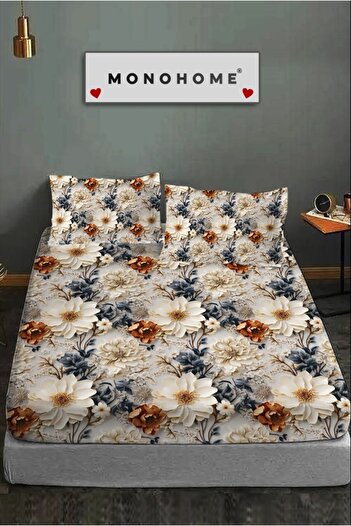 MonoHome 100% Cotton Fitted Sheet Special Design 5D Digital 60 Wire Brown