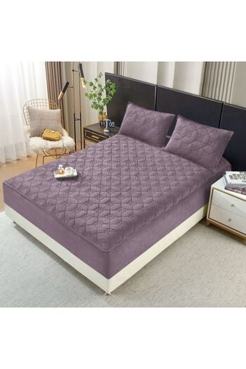 OEM Bed sheet with 2 pillowcases, Quilted Velvet Topper, 160x200cm, Beige Pink