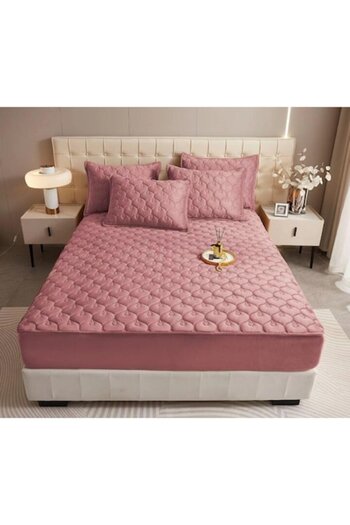 OEM Bed sheet and 2 pillowcases, Velvet, Quilted Topper, 140x200cm, Pink