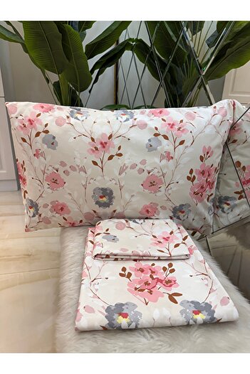 micoton Patterned Double 100% Cotton Non-Elastic Sheet and Pillowcase Set