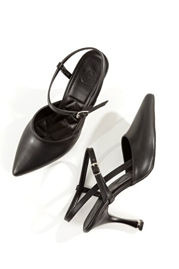 Modabuymus Nobby Black Matte Strappy Stiletto Evening Dress Heeled Shoes