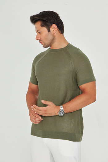 EDITION MAN Πλεκτό μπλουζάκι Olive Thin Summer Soft Cotton Crew Neck EE100511597