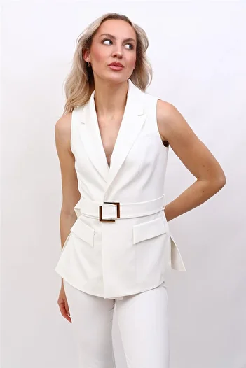 ÖNDER ÖZSOY Men's Collar Slit Vest-White