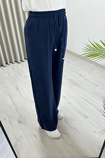 TRİPEN Cupra Fabric Elastic Waist Summer Wide Leg Women's Trousers with Side Pockets