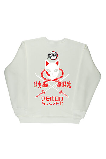 By Caspita Fashion Λευκό φούτερ Lenithra Demon Slayer Anime με στάμπα Unisex Oversize