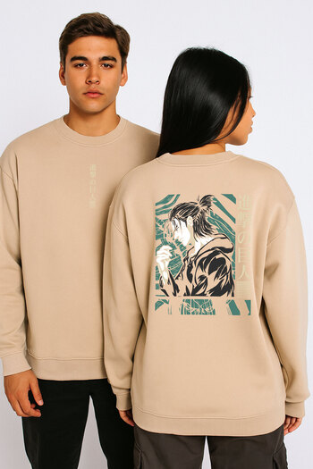 By Caspita Fashion Lenithra Attack on Titan Eren Anime με στάμπα Unisex Oversize μπεζ φούτερ