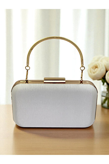 Biçanta Ecru Color Waterway Patterned Satin Women's Evening Dress Bag Wedding Engagement Graduation