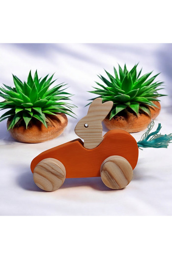websunday Wooden Toy Rabbit Car Natural Handmade Toy