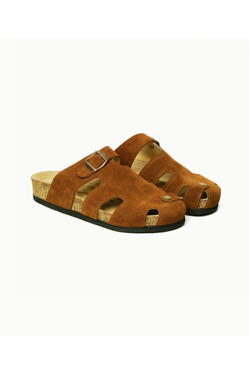 Lemoors Diego Natural Cork Sole Inside and Outside Genuine Suede Leather Cinnamon Color Sabo Slippers