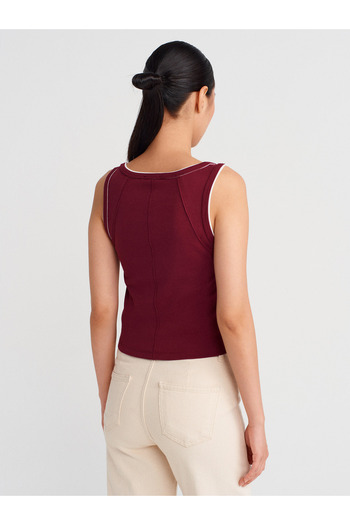 Dilvin 21087 Contrast Ribbed Undershirt-Light Claret Red