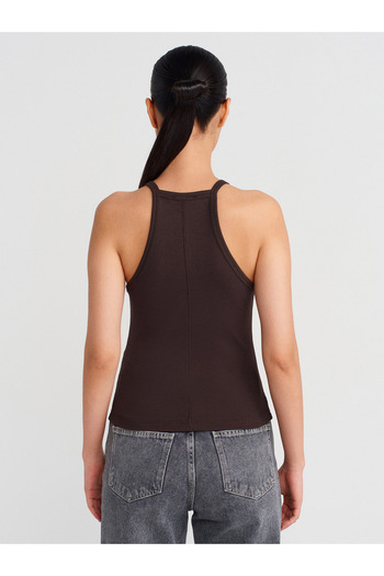 Dilvin 21106 Button Detailed Strap Undershirt-Dark Brown