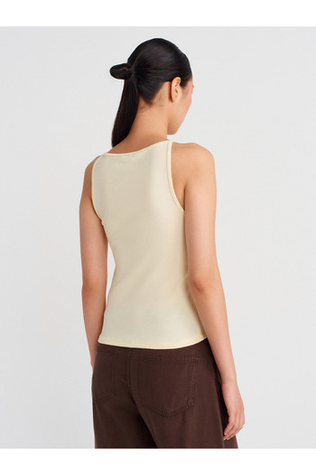 Dilvin 21048 Halter Neck Top-Light Yellow