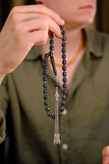 dergah tesbih Silver Design Watermelon Sliced Erzurum Oltu Stone Prayer Beads