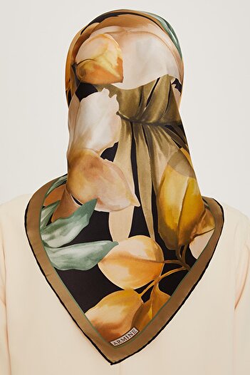 Armine Silk Scarf 2025 Winter - 9205-56 Black Green Twill