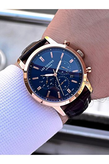 Lee Cooper Leather Cord Inside Functions Active 5 Atm Water Resistant Men's Wrist Watch Elc.08186.492