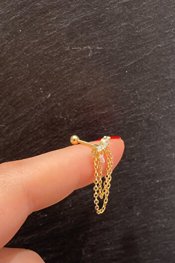 La femme by begum Markiz Yuvarlak Kristal Sallantı Zincir Boğum Arka Top Döndürmeli Gold Gümüş Piercing helix tragus