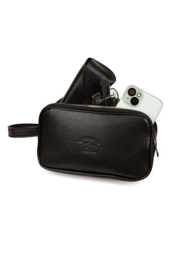 Newish Polo Men's Black Leather Portfolio Clutch Shaving Cosmetic Care and Daily Handbag New277