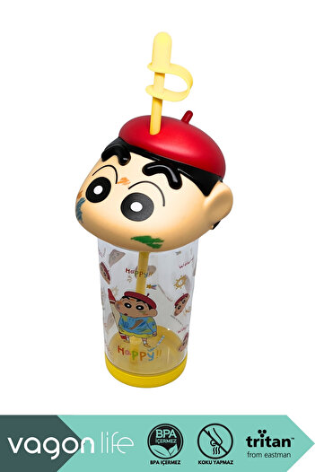 Vagonlife 500ml Crayon Shinchan Figured Lid Silicone Based Tritan Cup/Cup with Straw