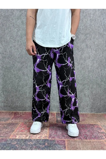FıttingRoom Elastic Waist Pipe Leg Patterned Baggy Trousers