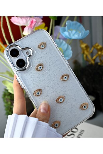 Go Aksesuar iPhone 16 Compatible 3D Mini Evil Eye Design Silicone Case with Toy