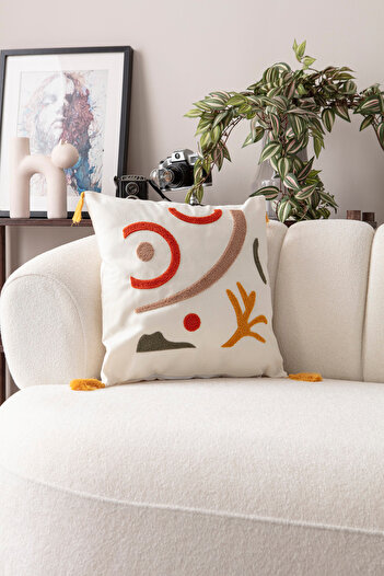 BUGİ HOME COLLECTİON Comfort Punch Pattern Throw Pillow Cover Square Decorative Bohemian Embroidered Sofa Pillowcase Poncho 45X45