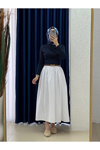 MİHRA STORE Erna Belted Poplin Skirt-Bn4362 White