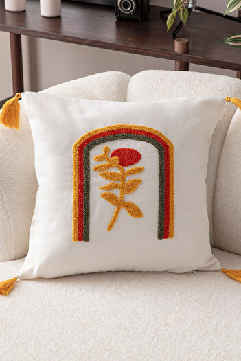 BUGİ HOME COLLECTİON Comfort Punch Pattern Throw Pillow Cover Square Decorative Bohemian Embroidered Sofa Pillowcase Poncho 45X45