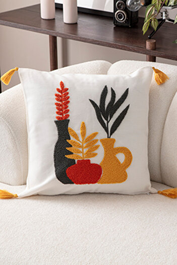 BUGİ HOME COLLECTİON Comfort Punch Pattern Throw Pillow Cover Square Decorative Bohemian Embroidered Sofa Pillowcase Poncho 45X45