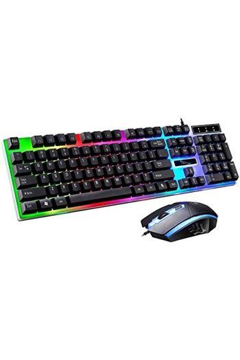 Generic لوحة مفاتيح G21 ماوس ألعاب سلكي USB مرن متعدد الألوان بإضاءة LED خلفية ميكانيكية للكمبيوتر
