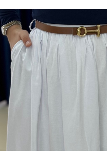 MİHRA STORE Erna Belted Poplin Skirt-Bn4362 White