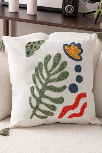 BUGİ HOME COLLECTİON Comfort Punch Pattern Throw Pillow Cover Square Decorative Bohemian Embroidered Sofa Pillowcase Poncho 45X45