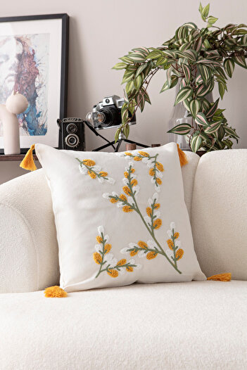 BUGİ HOME COLLECTİON Comfort Punch Pattern Throw Pillow Cover Square Decorative Bohemian Embroidered Sofa Pillowcase Poncho 45X45